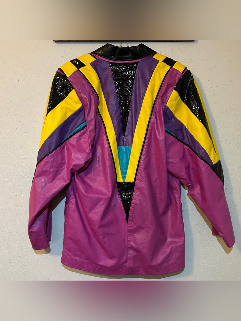 Vintage Ricky Nell Colorblock Leather Jacket 80s Statement Piece Sz M - Picture 2 of 14